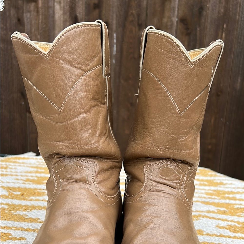 Justin Ropers Classic Tan Leather Cowboy Boots Goodyear Oil Resistant Sole Work - Picture 8 of 16